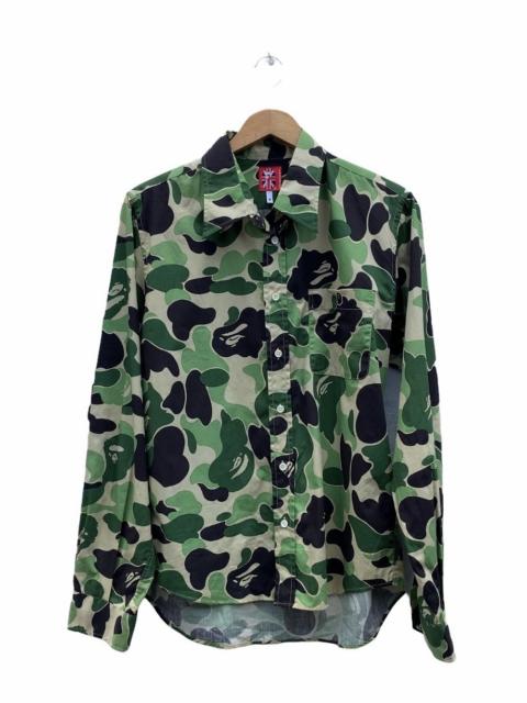 2000 Bape Green Camo Long Sleeve Button Shirt
