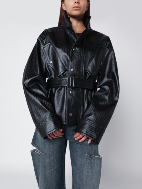 Maison Margiela Black cotton laminated belted jacket