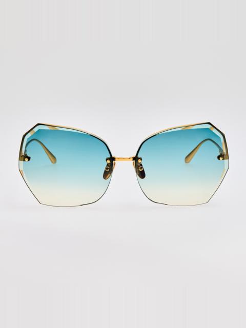 LINDA FARROW Lila Sunglasses in Aqua and Gold
