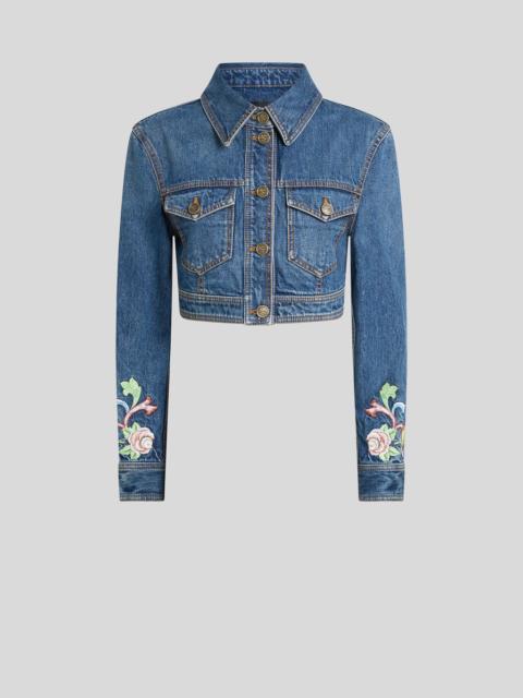Etro CROPPED DENIM JACKET WITH FLORAL EMBROIDERY
