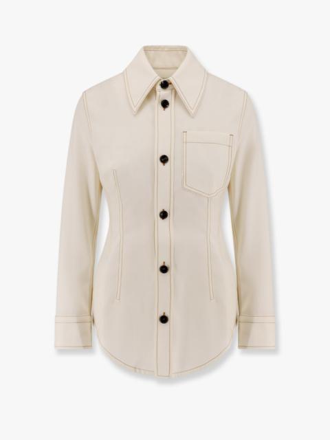 Traverl light wool shirt with maxi pointed collar
