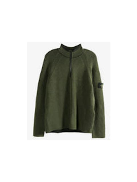 Stone Island Stone Island Long Sleeves Half Zip Ribbed Polo Shirt Military Green