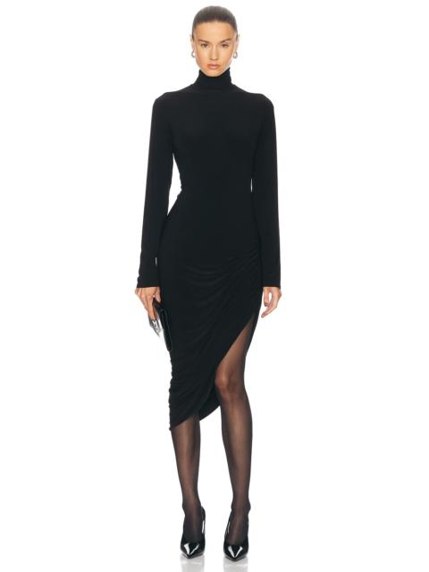 NORMA KAMALI Long Sleeve Turtleneck Side Drape Dress