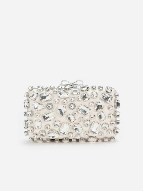self-portrait Cream Satin Crystal Clutch Bag