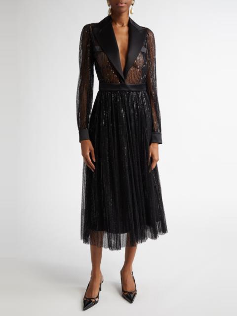Dolce & Gabbana Dolce&Gabbana Sequin Sheer Long Sleeve Blazer Midi Dress in N0000 Nero at Nordstrom