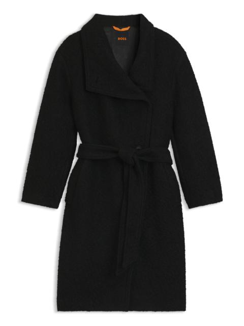 BOSS BOUCLÉ COAT WITH BELT AND STAND COLLAR