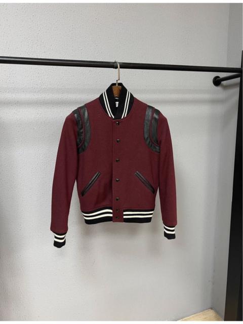 SAINT LAURENT Saint Laurent Teddy Varsity Jacket in burgundy wool