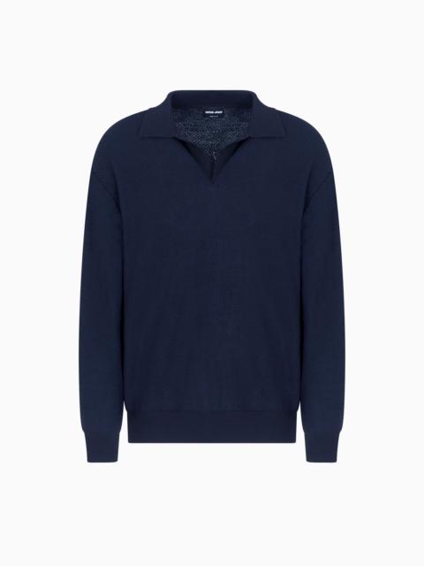 GIORGIO ARMANI MICRO JACQUARD VIRGIN WOOL AND VISCOSE POLO JUMPER