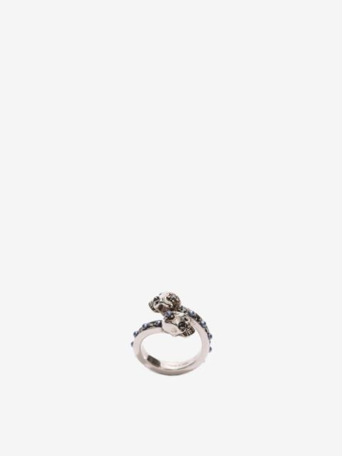 Alexander McQueen Wrap-around Skull Ring in Antique Silver