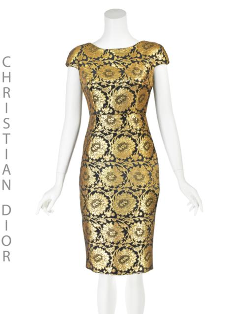 Dior Dior by John Galliano '09 Black & Gold Lamè Sheath Cocktail Dress SZ 4