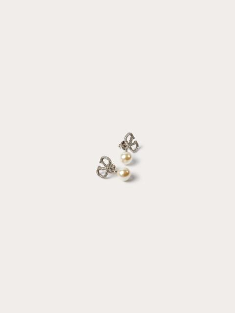 Valentino VLOGO SIGNATURE METAL EARRINGS WITH CRYSTALS AND PEARLS IN SWAROVSKI® CRYSTAL