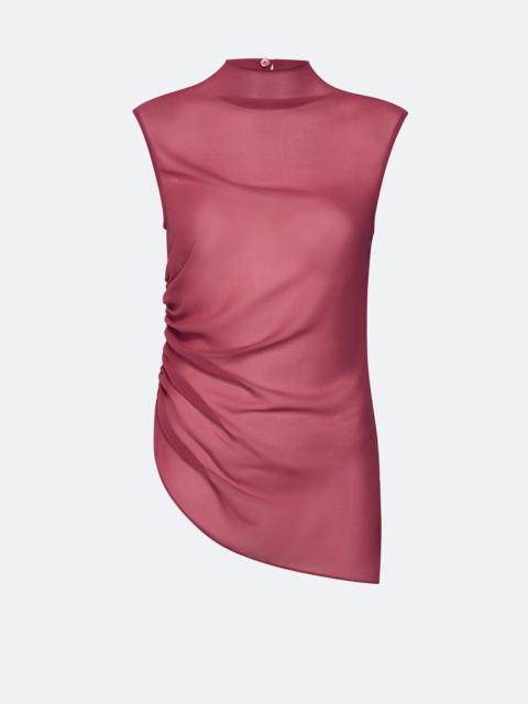 LAPOINTE Lightweight Georgette Mock Neck Ruched Top