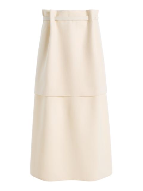 BEVZA Belted Double Cotton-Blend Midi Skirt ivory