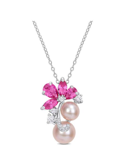 Other Designers AMOUR Pink Cultured Freshwater Pearl & 3 1/8 CT TGW Created Pink and White Sapphire Pendant with Cha