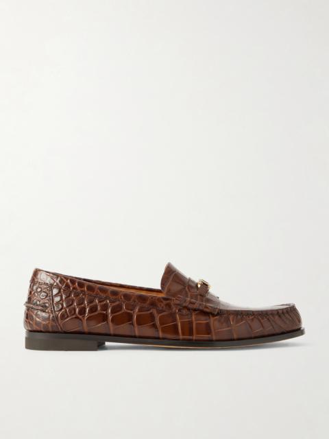 Tod's Embellished Croc-effect Leather Loafers