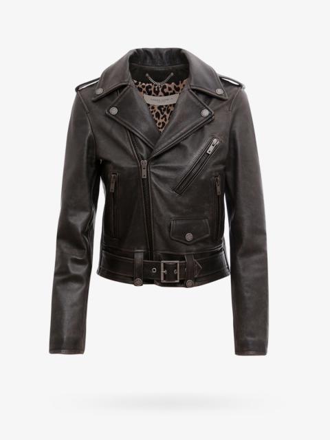Golden Goose Deluxe Brand Destiny Slim Fit Leather Biker With Lived-In Effect
