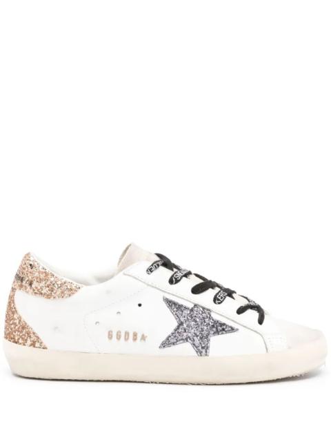 Golden Goose Golden Goose Women "Super Star" Leather Upper Glitter Star Heel And Spur Metal Lettering