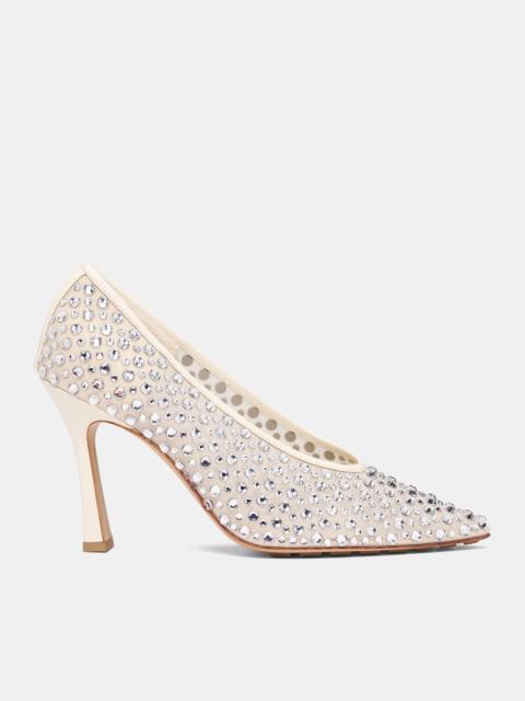 Bottega Veneta White Crystal Mesh Sofia Pumps