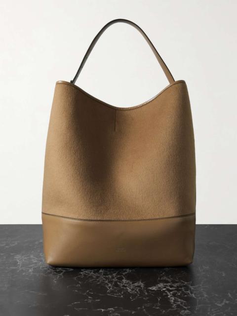 Leather-trimmed wool tote Camel