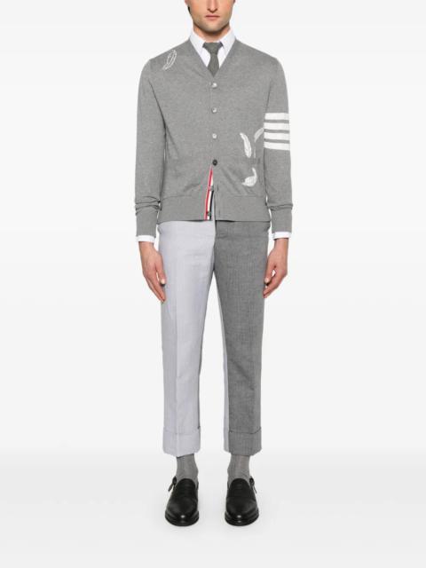 Thom Browne THOM BROWNE - Men Intarsia 4 Bar Stripe High V Neck Cardigan