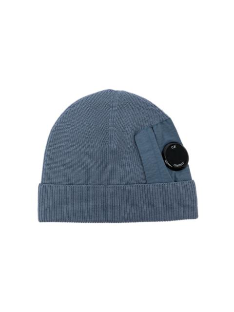 Lens-embellished beanie hat