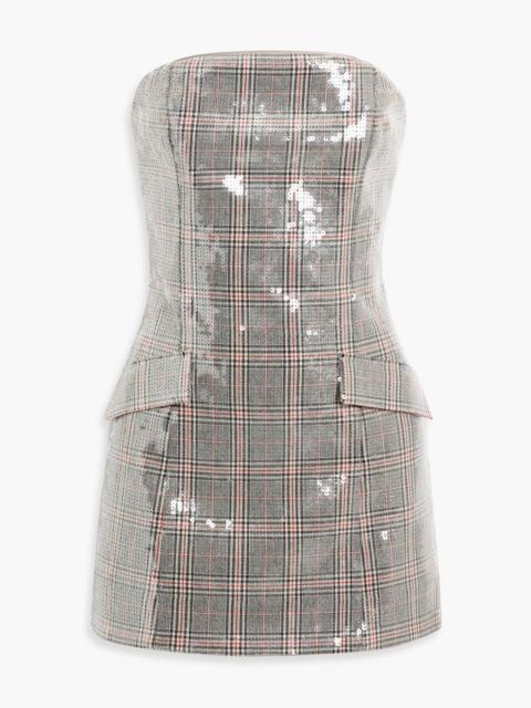 RETROFÊTE Crowne strapless sequined checked tweed mini dress