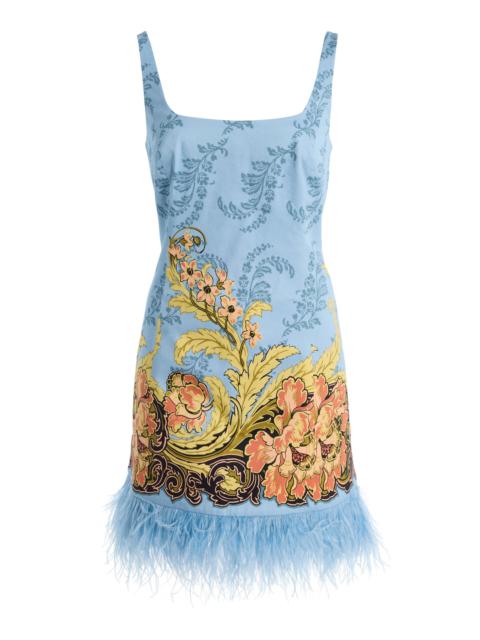 Cara Cara Carlie Feather-Trimmed Cotton-Sateen Mini Dress blue