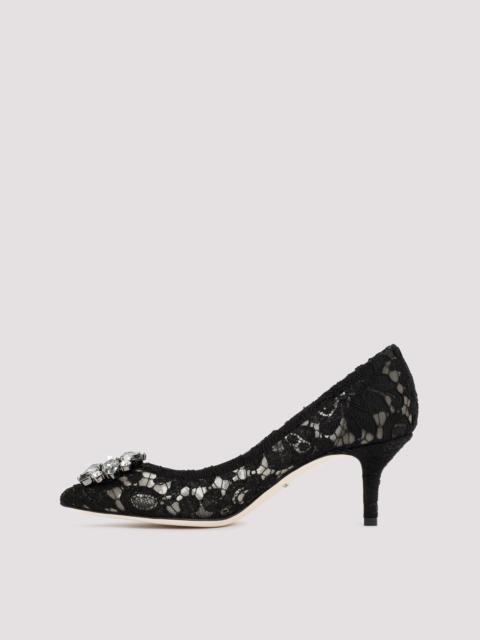 Dolce & Gabbana DOLCE&GABBANA Rhinestone Jewel Black Lace Pumps New & Authe