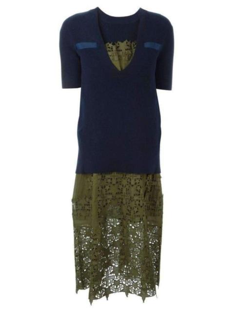 sacai Sweater Top Green Embroidered Dress