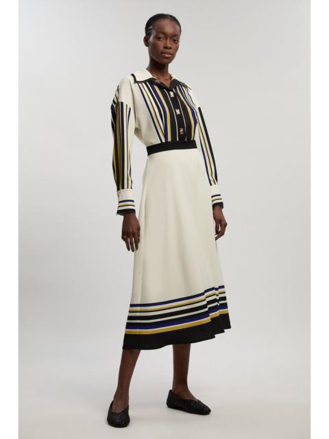 KAREN MILLEN Contrast Stripe Twill Woven Maxi Shirt Dress