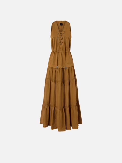 PINKO LONG COTTON DRESS WITH FLOUNCE AND RIBBONS