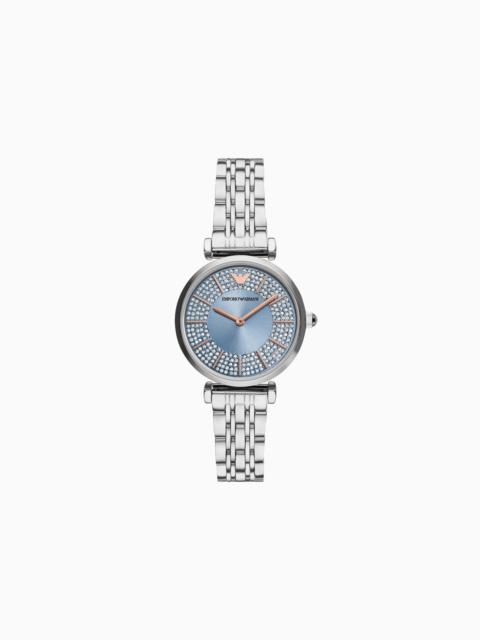 EMPORIO ARMANI TWO-HAND STAINLESS STEEL WATCH