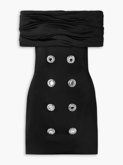 Balmain Off-the-shoulder embellished ruched jersey and cady mini dress