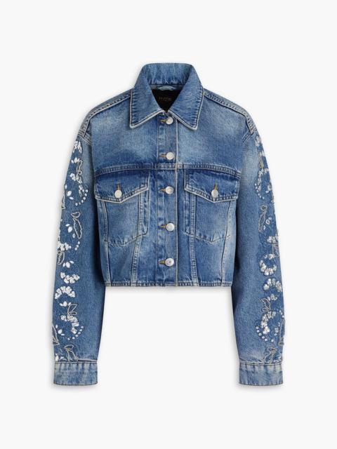maje Cropped embellished denim jacket