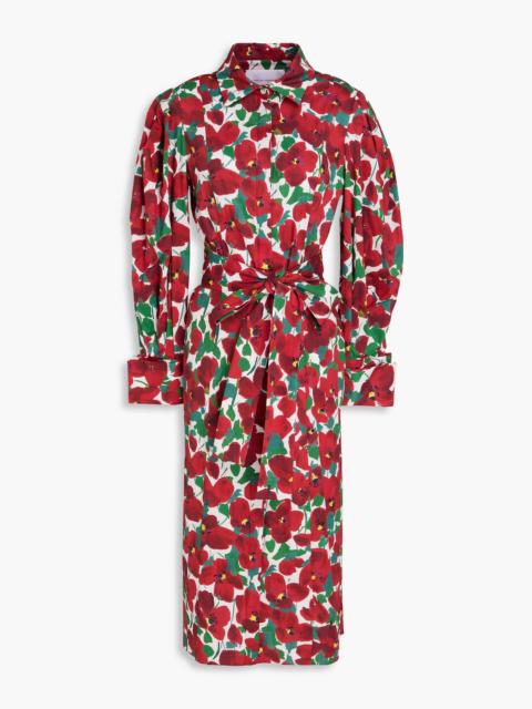 CAROLINA HERRERA Belted floral-print cotton-blend poplin midi shirt dress