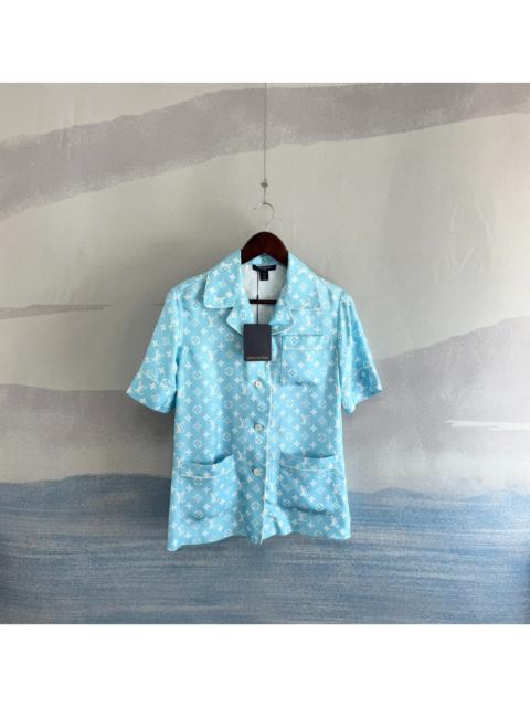 Louis Vuitton Louis Vuitton LV Sky Blue Silk All-over Print Short-Sleeve Shirt
