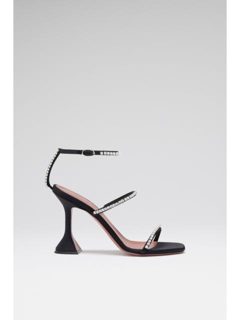 Amina Muaddi GILDA SANDAL BLACK SATIN AND WHITE CRYSTALS