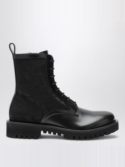 Valentino BLACK COMBAT BOOT IN TECHNICAL FABRIC AND TOILE ICONOGRAPHE CALFSKIN