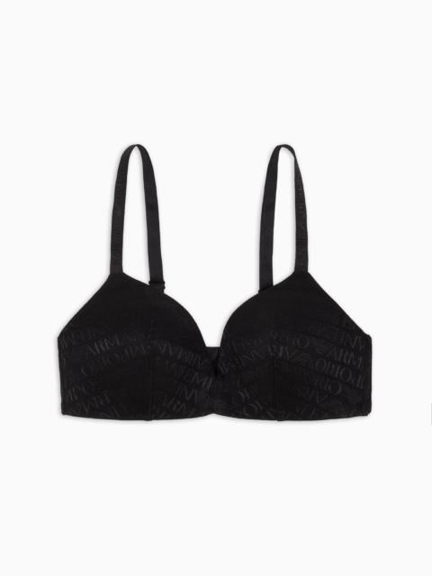 EMPORIO ARMANI ASV PADDED TRIANGLE BRA IN RECYCLED MESH WITH ALL-OVER LOGO LETTERING
