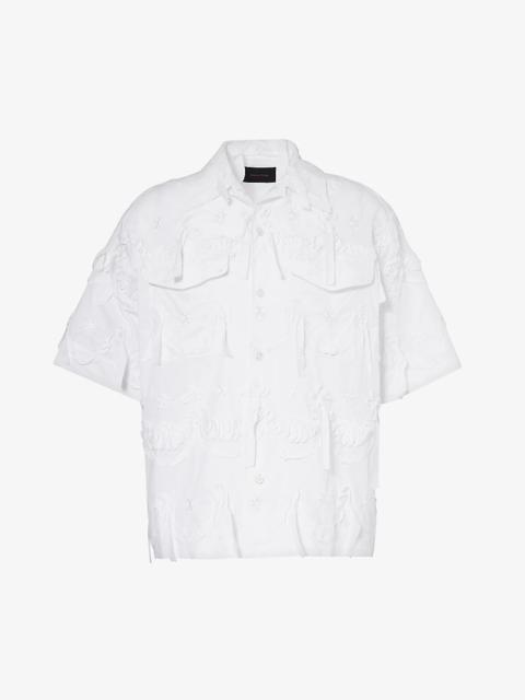 Simone Rocha Bow-embellished floral-embroidered cotton-poplin shirt