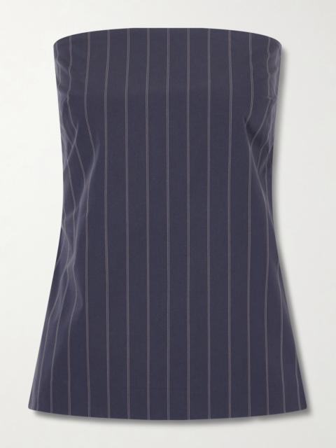 ST. AGNI Strapless Open-back Striped Cotton-blend Top