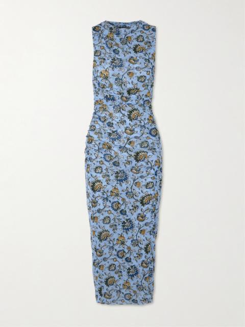 knee length dresses for ladies Theodora Ruched Midi Dress in Raisin