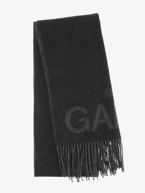 GANNI BLACK FRINGED WOOL SCARF
