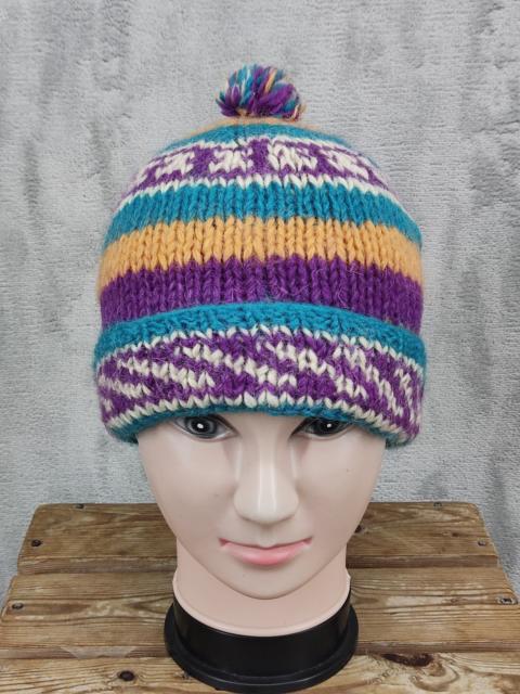 Other Designers Vintage Multicolor Crochet Pom Beanie Hat