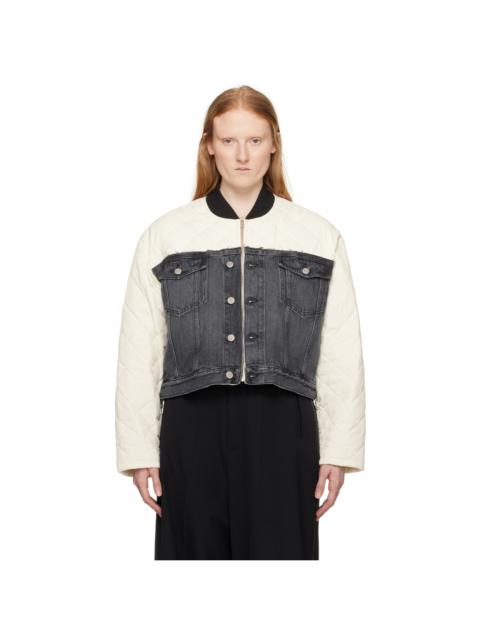 MM6 Maison Margiela Off-White & Black Paneled Denim Bomber Jacket