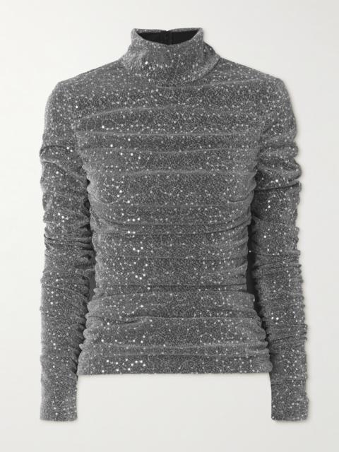 Dolce & Gabbana Ruched Sequin-embellished Lurex Turtleneck Blouse