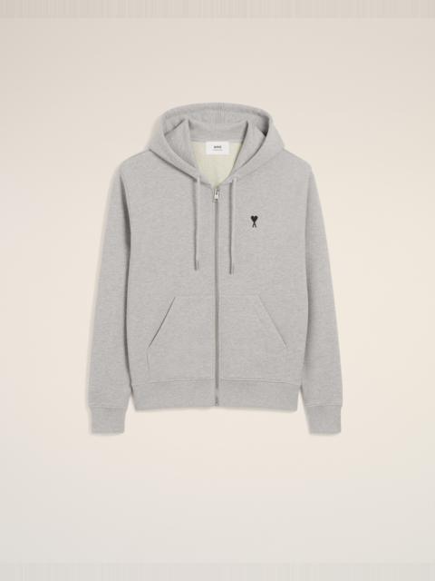 AMI Paris GREY COTTON ZIPPED AMI DE COEUR HOODIE