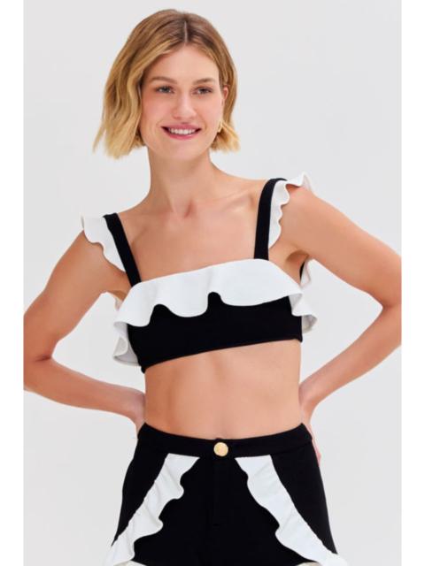 PatBO MERIAN KNIT FLUTTER COLOR BLOCK BIKINI TOP