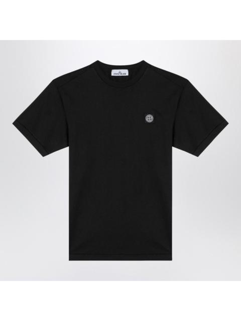 Stone Island Black Cotton T-Shirt With Logo Patch Men