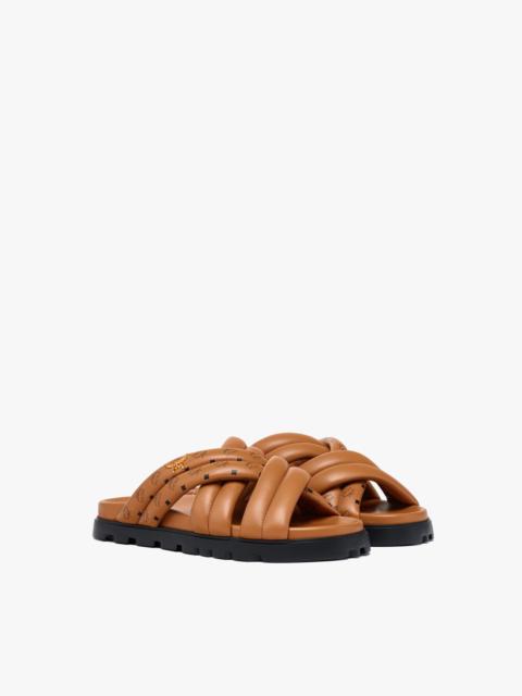 MCM Monogram Print Cross Sandals in Lamb Leather